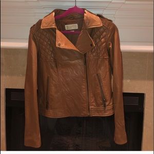 Michael Kors Leather brown jacket, size Large!